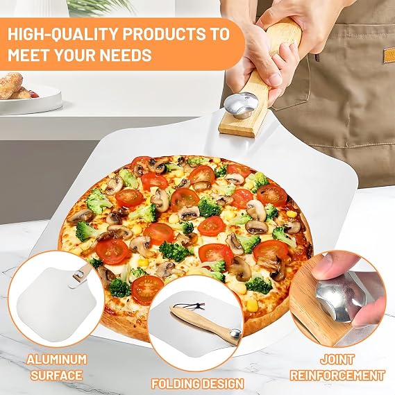 DYUEE Folding Pizza Peel Set of 4, 12in Pizza Peel Aluminum Metal Paddle