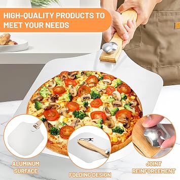 DYUEE Folding Pizza Peel Set of 4, 12in Pizza Peel Aluminum Metal Paddle