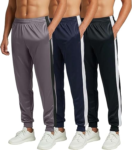 Real Essentials - Paquete de 3 Pantalones deportivos estilo casual con bolsillos para hombre