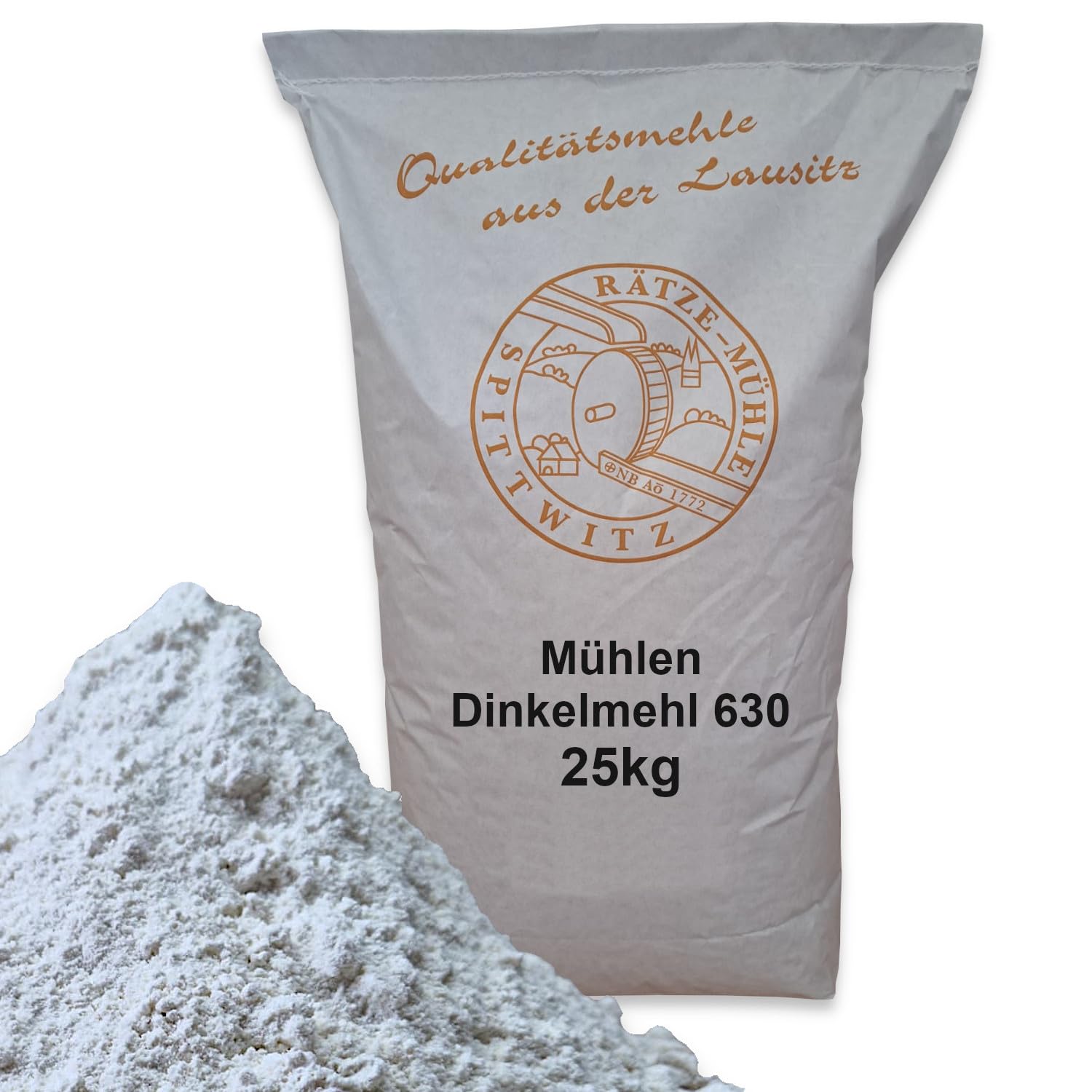 Dinkelmehl 25kg Typ 630 von Rätze-Mühle aus 100% regionalen, naturbelassenem Dinkel in bester Qualität