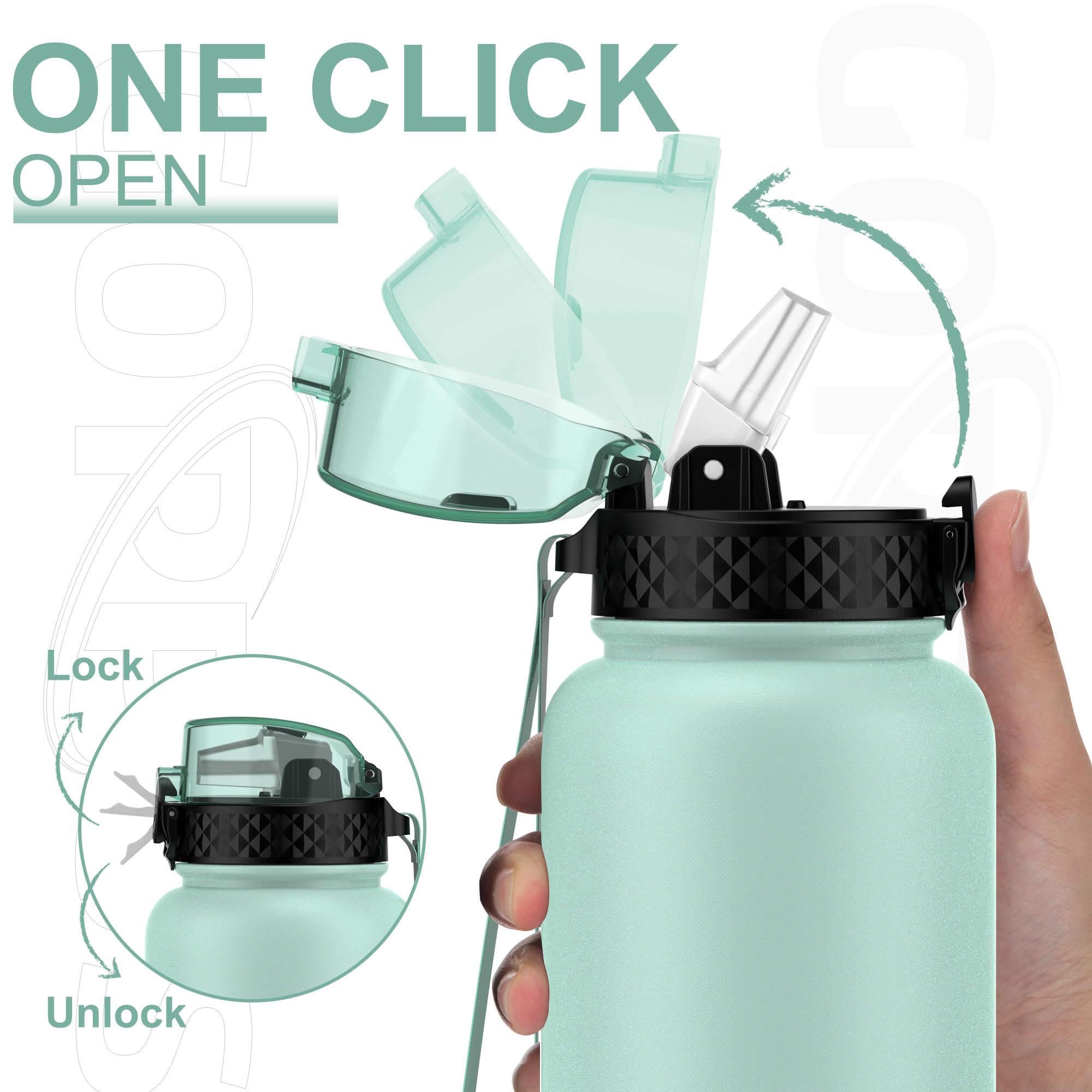 GOPPUS 1.2L/40oz Stainless Water Bottle with Straw Double Wall Insulated Bottles with Strap Large Vacuum Thermal Flask Leakproof Keep Cold Drinks Bottles with Flip Top Lid for Men Women BPA Free - Image 2