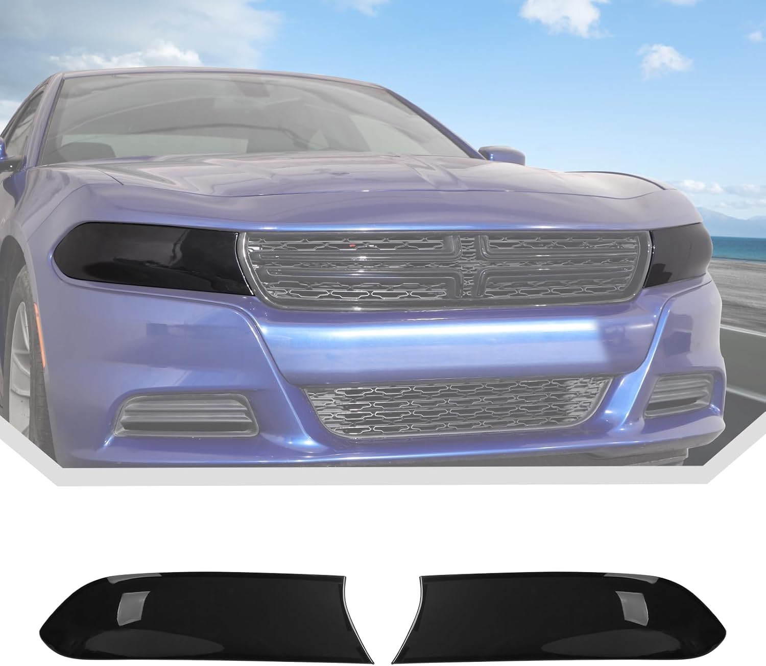 JeCar for Charger Headlight Cover Head Light Trim Accessories for 2015-2023 Dodge Charger (Smoked Black)