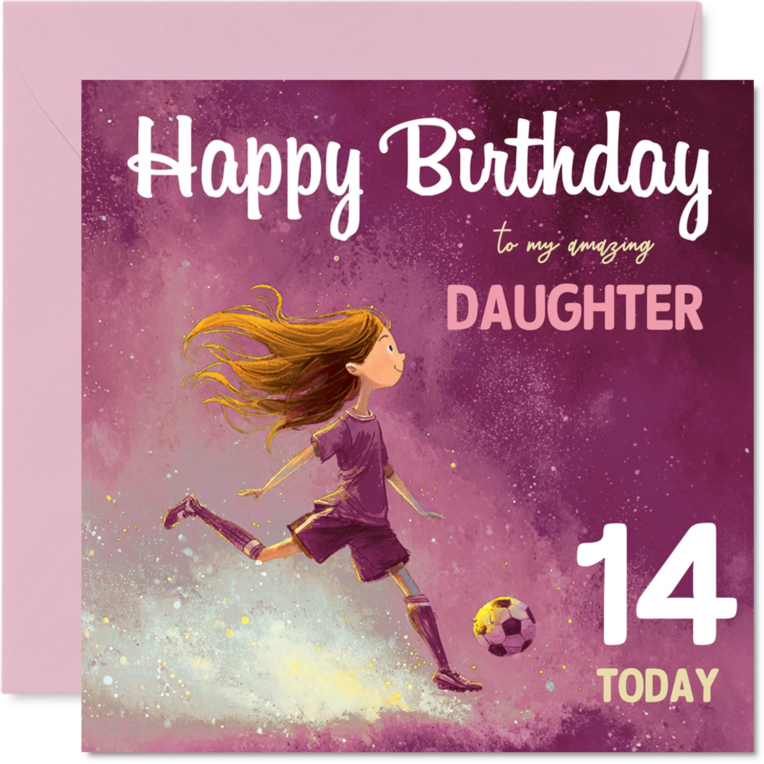14th Birthday Cards for Daughter - Football Girl - Happy Birthday Card for 14 Year Old Girl Daughter Stepdaughter, 145mm Bday Greeting Cards