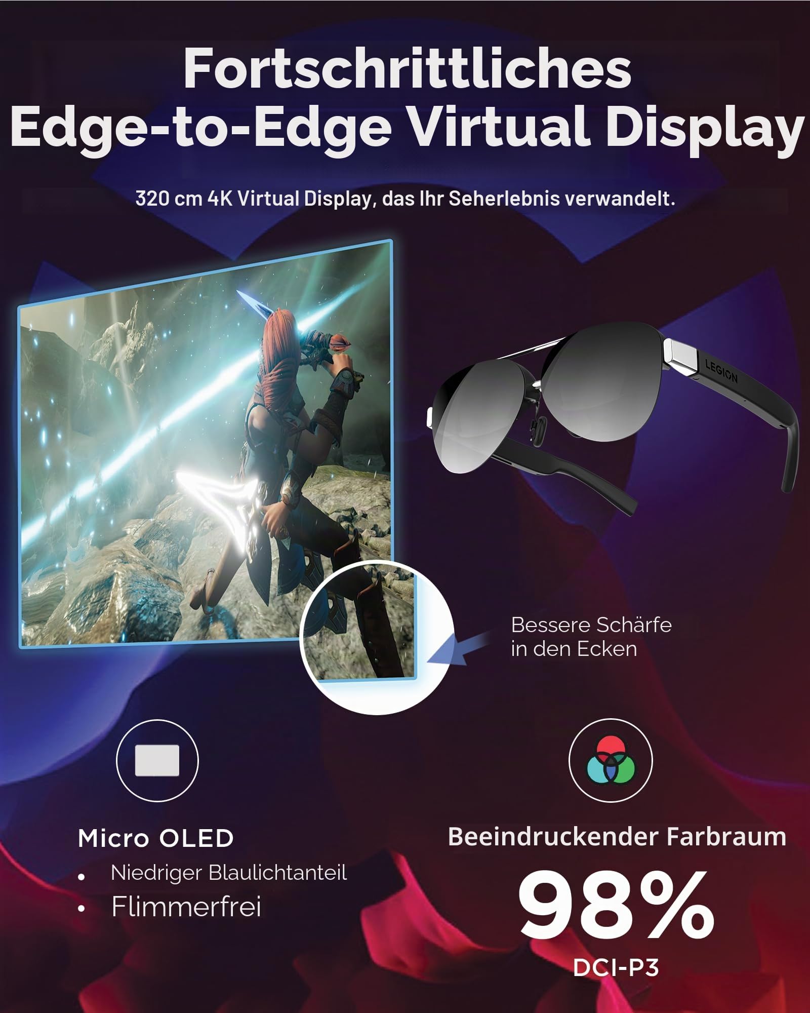 Lenovo Legion Glasses Gen 2 - Micro-OLED Personal Wearable Monitor for Gaming & Movies, FHD 60Hz Plug-and-Play Display Legion Go & USB-C Devices, High-Fidelity Audio & Privacy