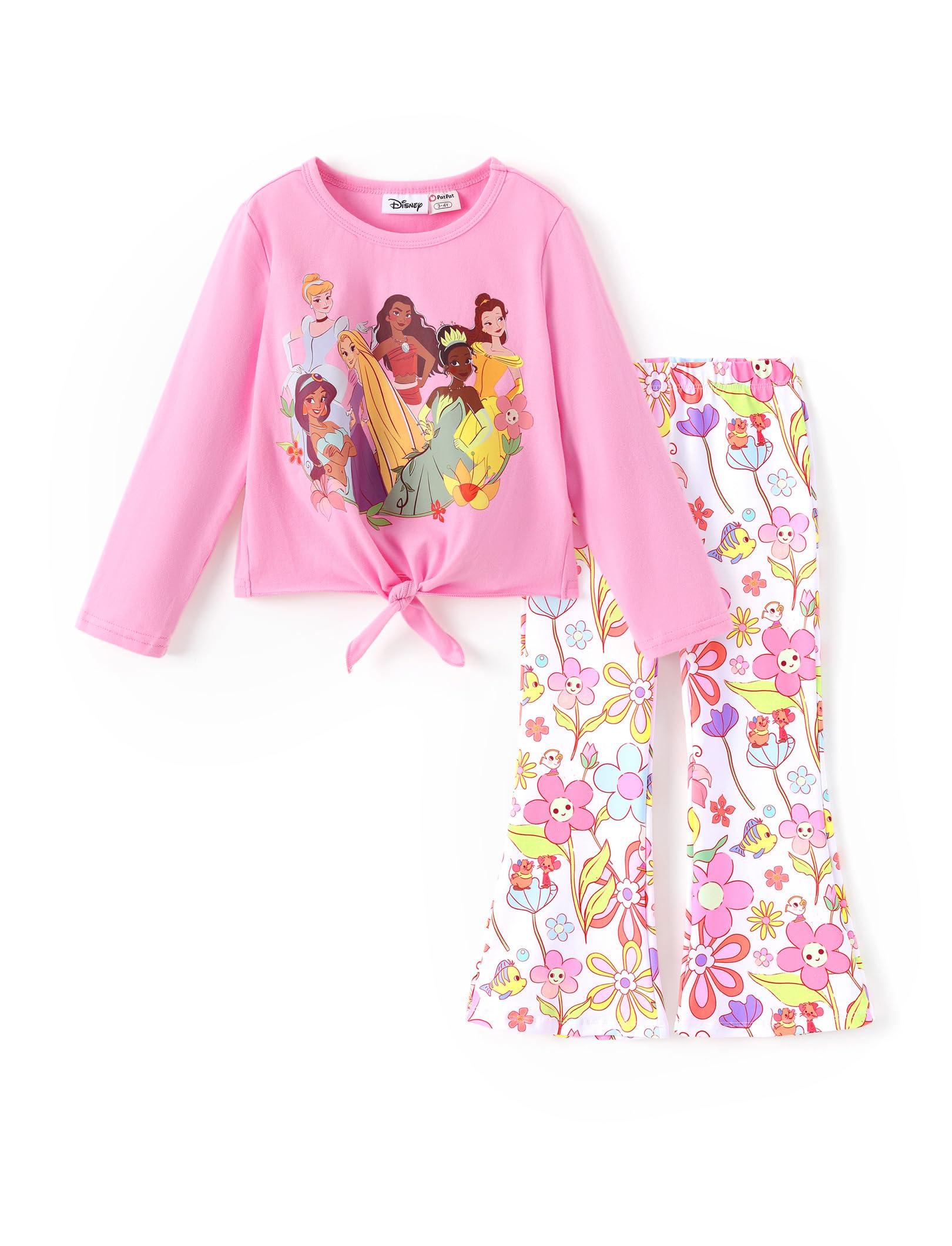 Disney Girls Outfits Long Sleeve Knot Front Shirt Flare Pants 2PC Clothes