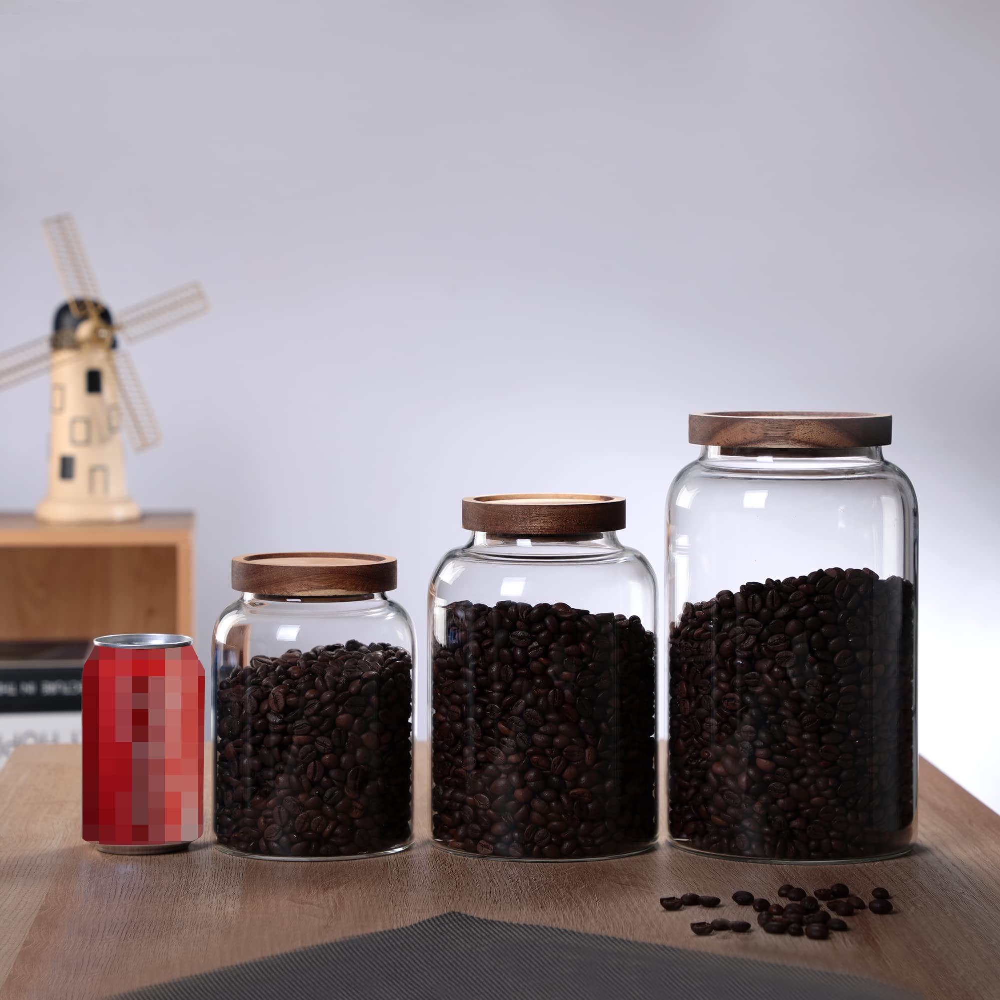 MOLFUJ Vorratsgläser Glasbehälter mit Holzdeckel, groß, dekorativ, für Lebensmittel, Kaffee, Süßigkeiten, Müsli, Reis, Mehl, Pop, Spaghetti