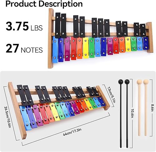 Miniatura 9 de Xilófono Glockenspiel plegable de 30 notas, kit de instrumentos de percusión para adultos y niños, incluye 4 mazos y bolsa de transporte