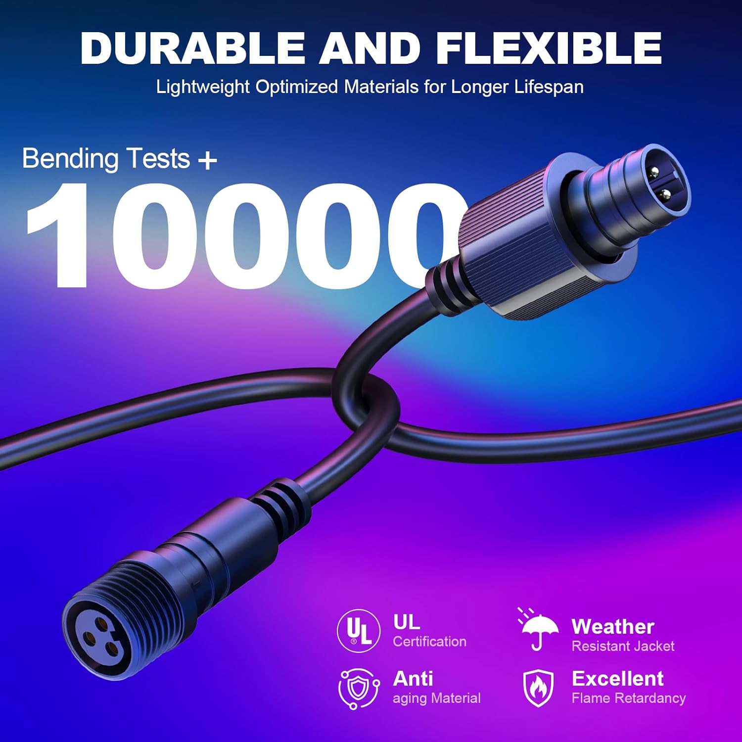 13.12ft Smart Outdoor String Lights Extension Cord,4m Power Cable with 3-Pin Plug，Compatible with Go-ve Smart Outdoor String Lights 2 H7039 H7038 H7037