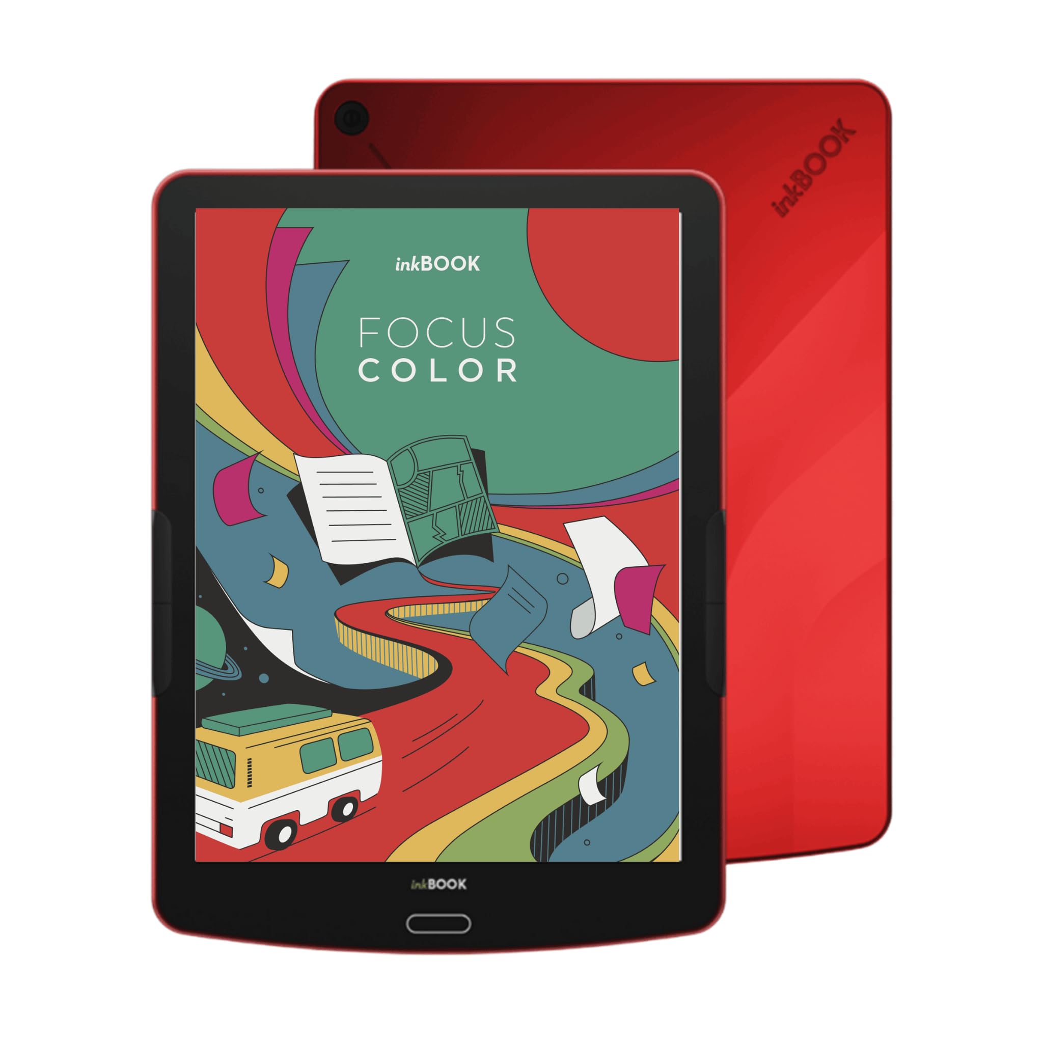 inkBOOK Focus Color Rot– 7,8 Zoll Farb-eReader mit Augenfreundlichem Display, Beleuchtung & Android | Unterstützt Skoobe, Onleihe Apps | 32GB, Hörbücher via Bluetooth, USB-C, Werbefrei