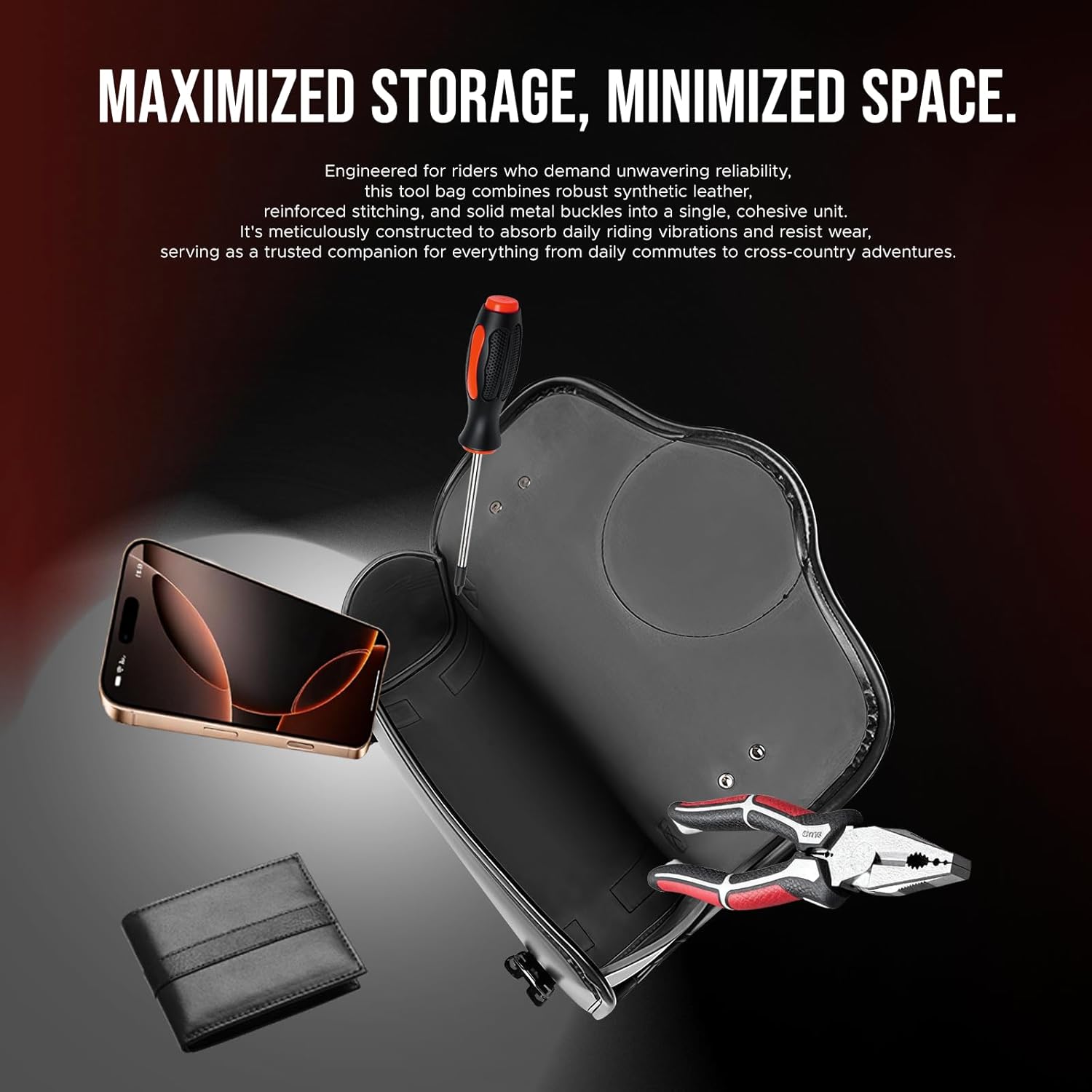 motorcycle front bag, PU Leather Front Fork & Handlebar Saddlebag with Eagle Design - Waterproof Storage Pouch for Harley Davidson, Compatible with Most Cruiser Motorcycles