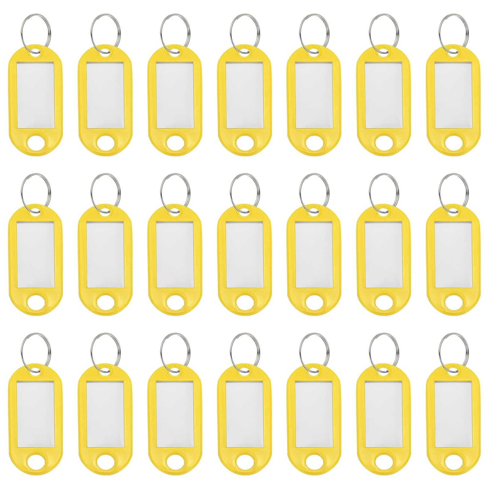 YELARXI Plastic Key Tags with Split Ring Label Window Identifiers ID Keychain Tags, 4.7x2mm Fit for Name Luggage (50Pcs, Yellow)