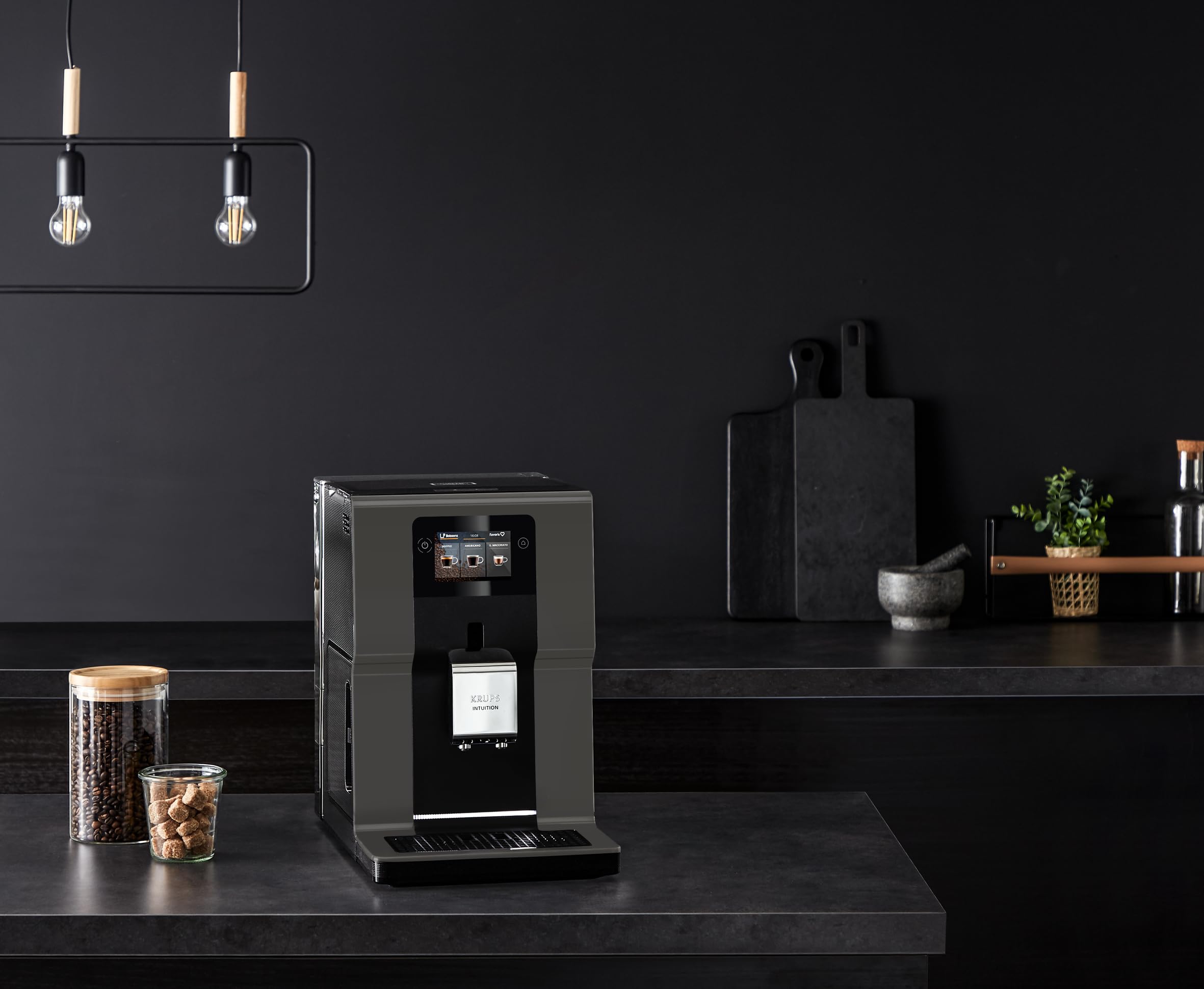 KRUPS EA872B Intuition Preference ekspres do kawy, dotykowy intuicyjny wyświetlacz SMART SCREEN, inteligentny system podświetleń, personalizacja ustawień, 11 rodzajów napojów, czarno-szare wykończenie
