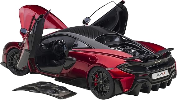 Auto Art Models McLaren 600LT Vermillion Red and Carbon 1/18 Model Car by Autoart 76085