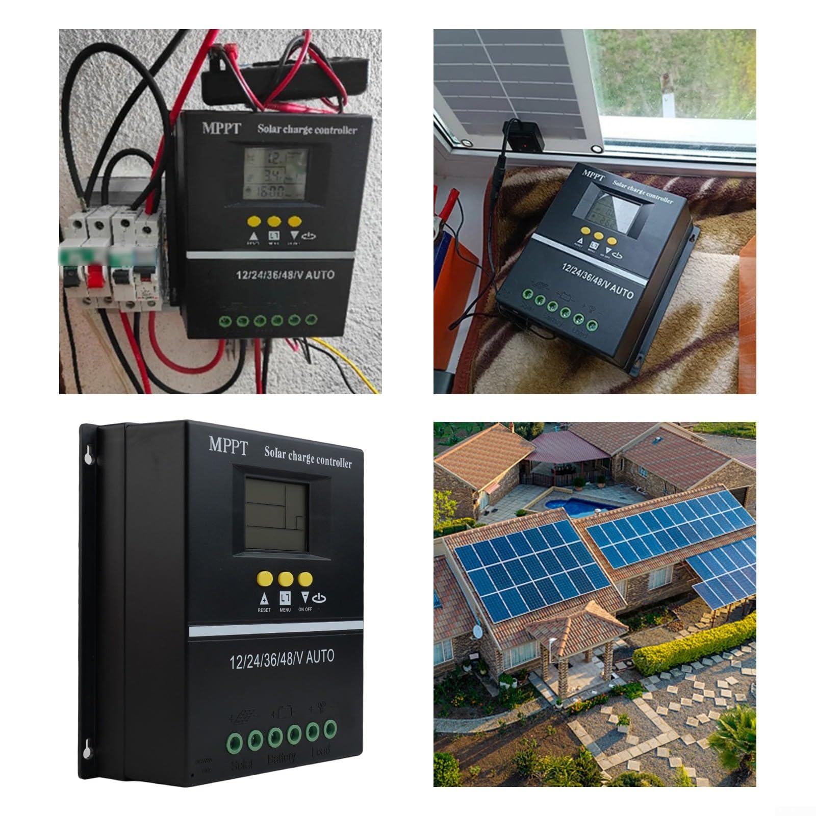 Regolatore MPPT in alluminio, 100 A, protezione dissipatore di calore (60 A | Rilevamento automatico della tensione, display LCD chiaro, ricarica efficiente, compatibile con sistema da 12 V a 48 V