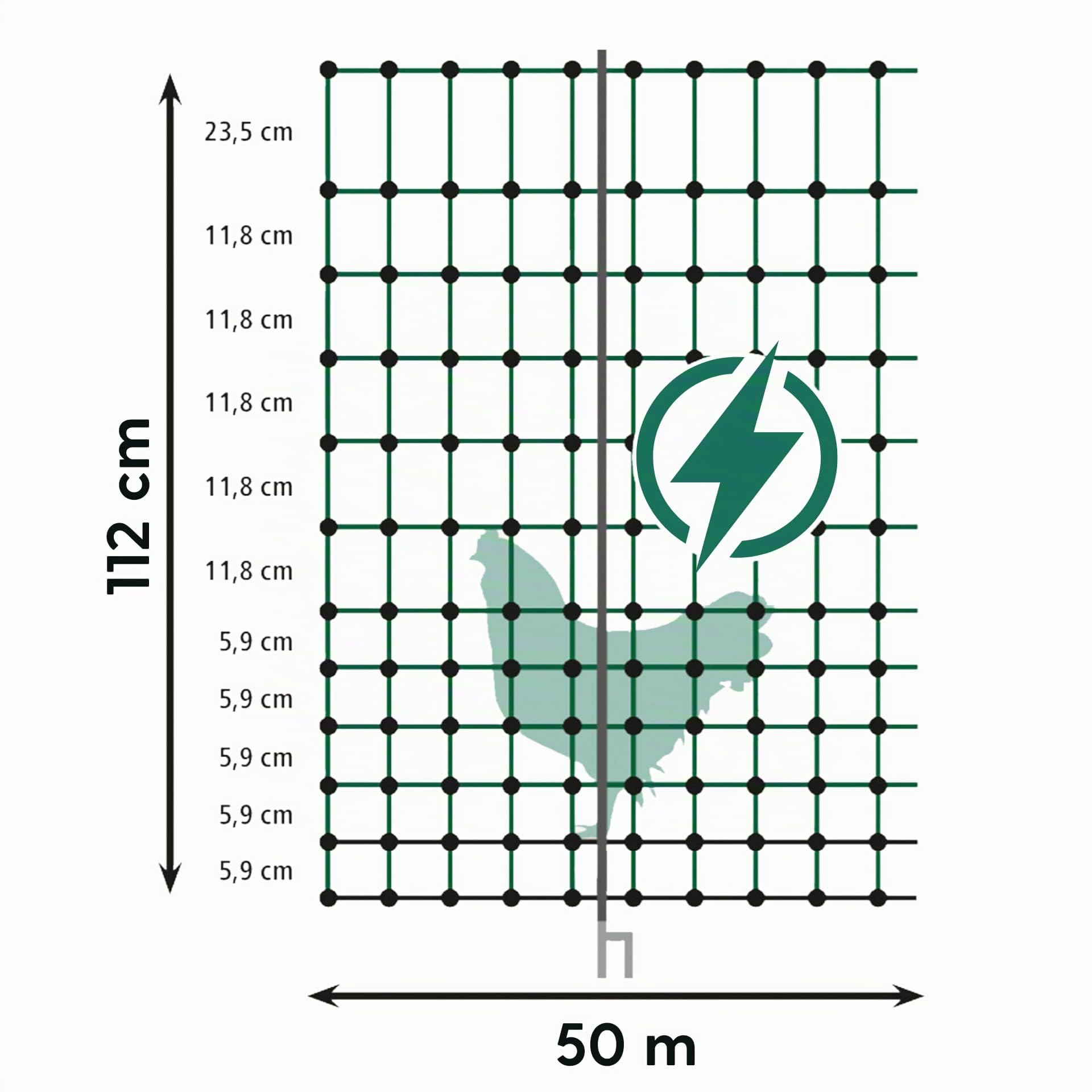 Agrarzone Rete per pollame Classic elettrificabile, Doppia Punta, Verde 50 m x 112 cm - Robusta per polli, Cani e Gatti - Facile da installare con 15 Pali e Kit di Riparazione