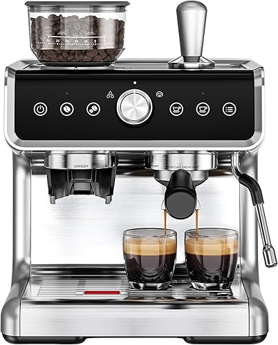 EUHOMY Máquina de café expreso con molinillo, cafetera espresso profesional de 20 bares para el hogar, con espumador de leche para latte, capuchino