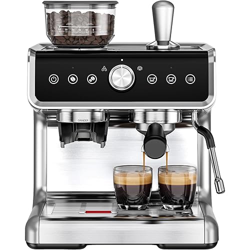 EUHOMY Espresso Machine with Grinder, 20 Bar Professional Espresso Coffee Maker for Home, with Milk Frother for Latte, Cappuccino & Barista-Style