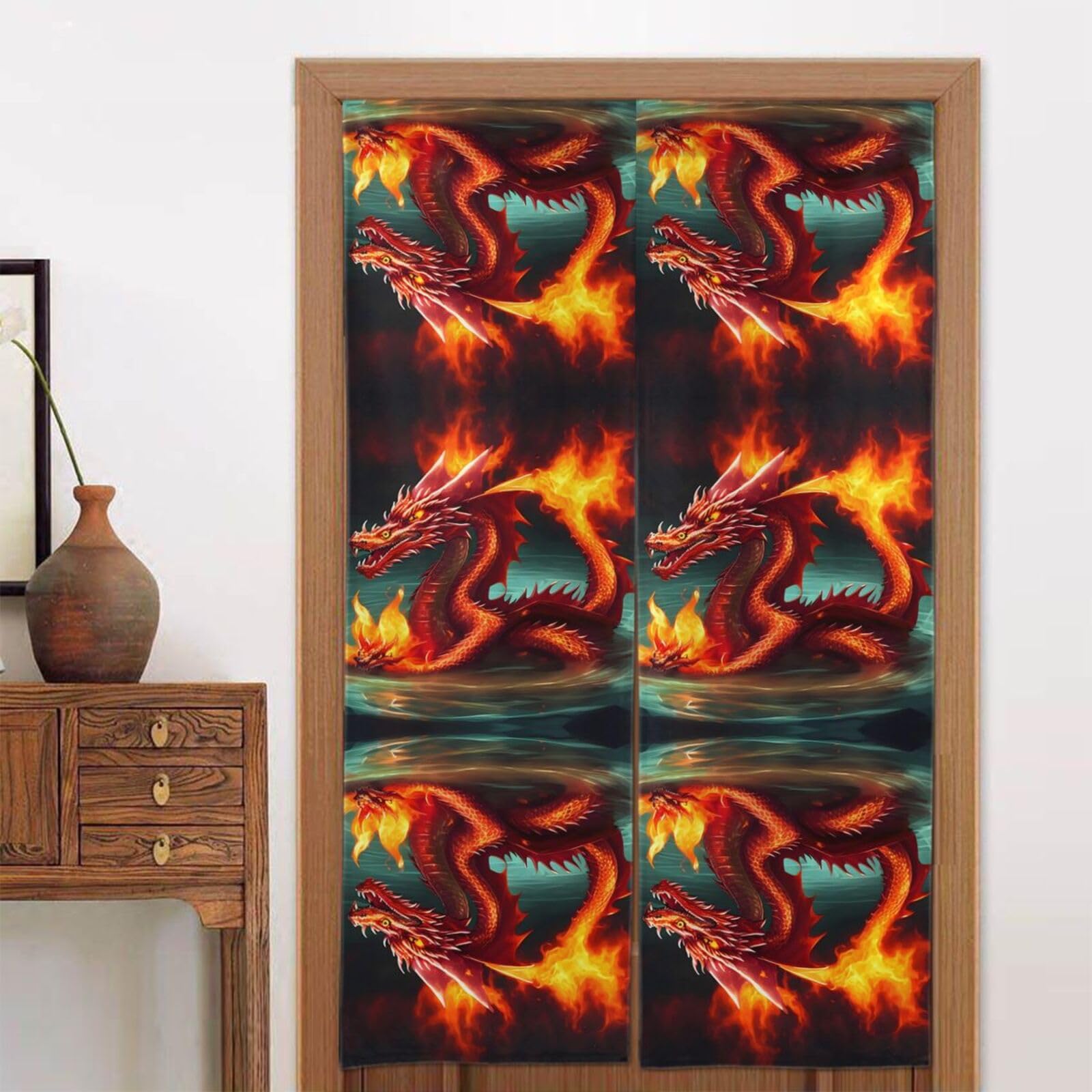 CNTDBU Dragon King in Fire Door Curtain 34x56 Inch-Room Divider Panel for Privacy, Entryway Screen for Kitchen Bedroom