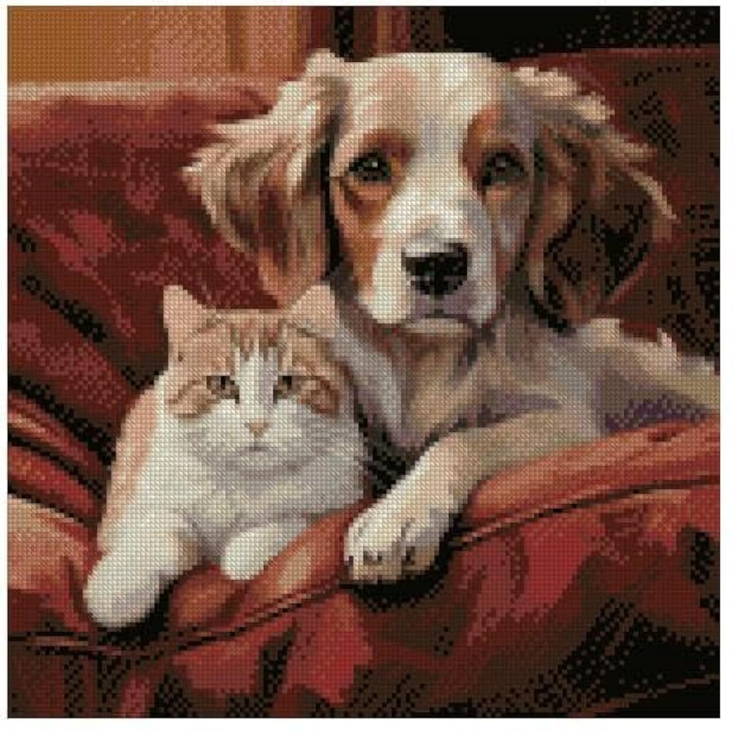 Pal on Sofa Cross Stitch Kits, 14 Count, 150x150 Stitch, 26x26cm, Cats Dogs Counted Cross Stitch kit