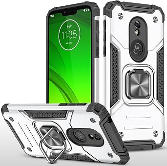 for Moto G7 Power Case Military Grade Built-in Kickstand Case with Stand Holster Armor Heavy Duty Shockproof Cover Protective Case for Motorola Moto G7 Power Phone Case Sliver