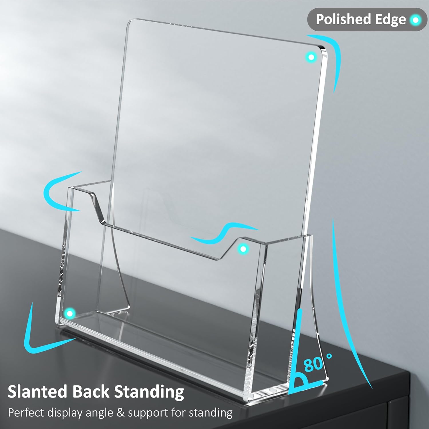 Acrylic Brochure Holder 8.5 x 11 inch 2 Pack, Clear Flyer Holder Plastic Stands for Displaying Pamphlets, Magazines, Literature, Brochures, Booklets, Menu, Desk Holder, Countertop Organizer