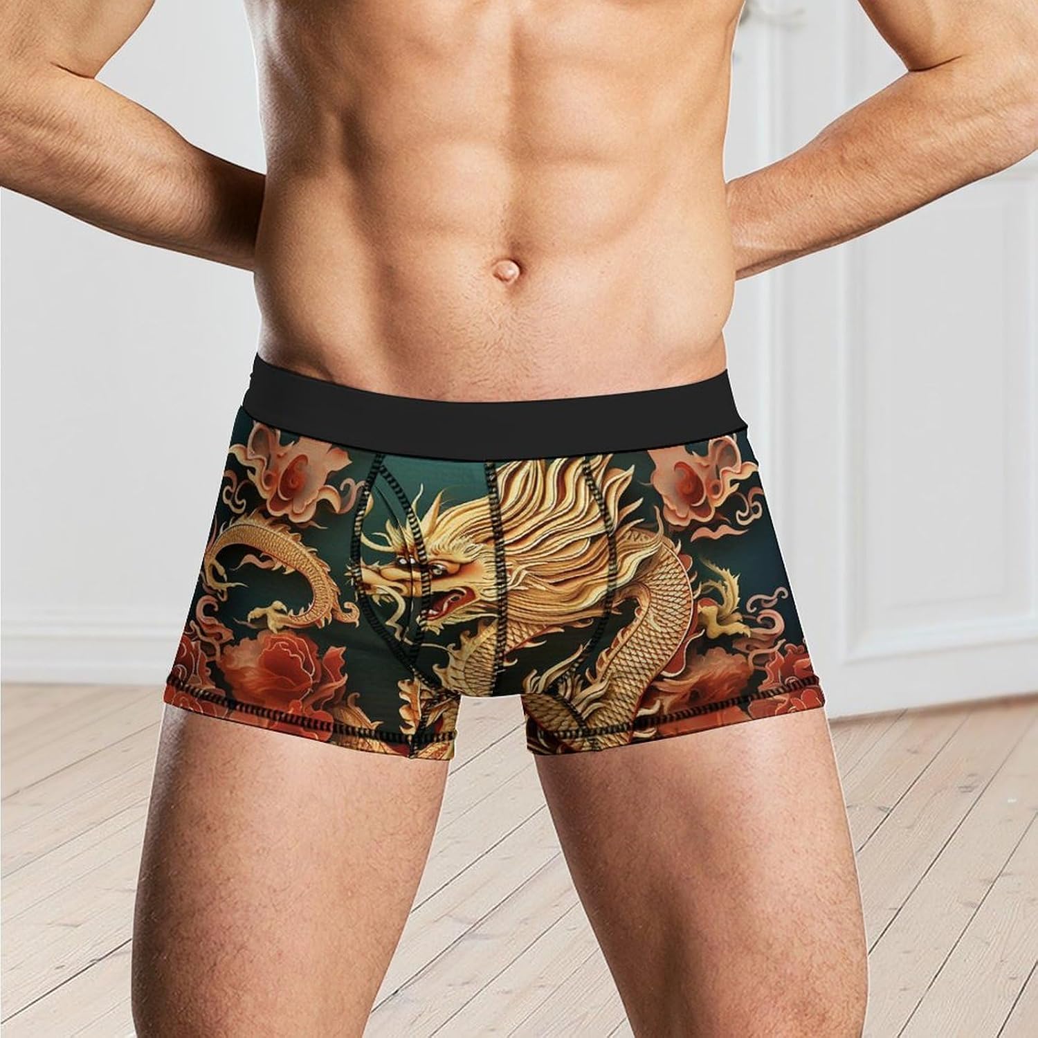 Dragon Chinese Background Mens Boxer Briefs Short Breathable Underwear Trunks Soft Moisture-Wicking Boxer Shorts Novelty Underpants M White