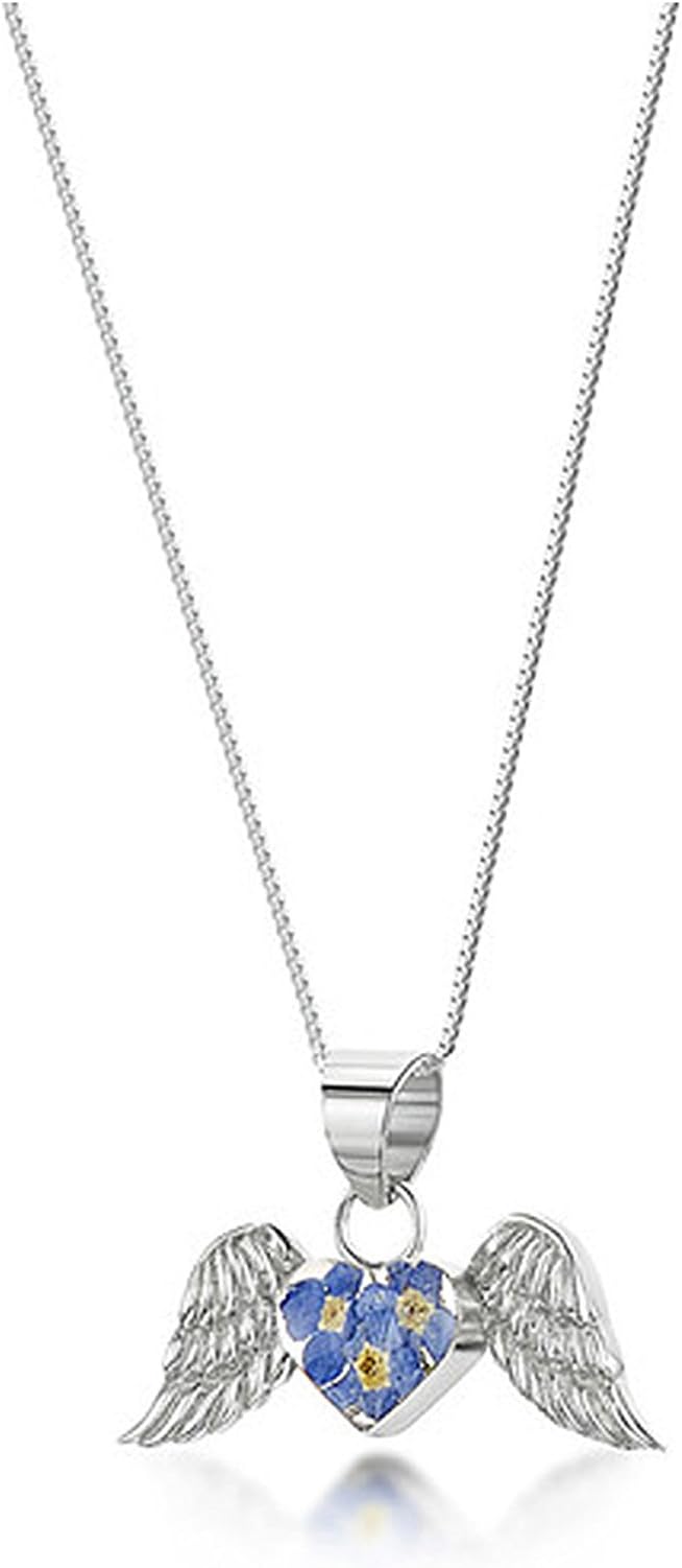Forget Me Not Angel Wings Sterling Silver Pendant & Necklace