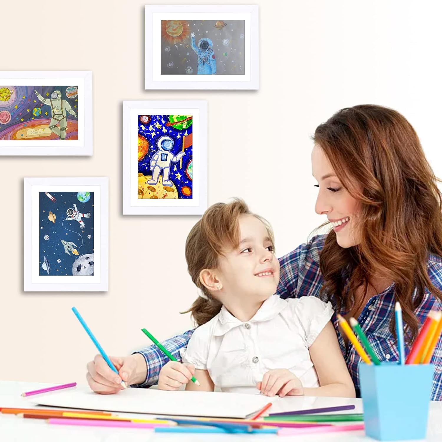 Litimkat 2Stück Kunstbilderrahmen für Kinder A4Frontöffnungs-Fotorahmen aus Holz,Platz für über 150 Kinderzeichnungen, Ideal zum Aufbewahren und Präsentieren von Kinderzeichnungen und Kunstwerken Weiß