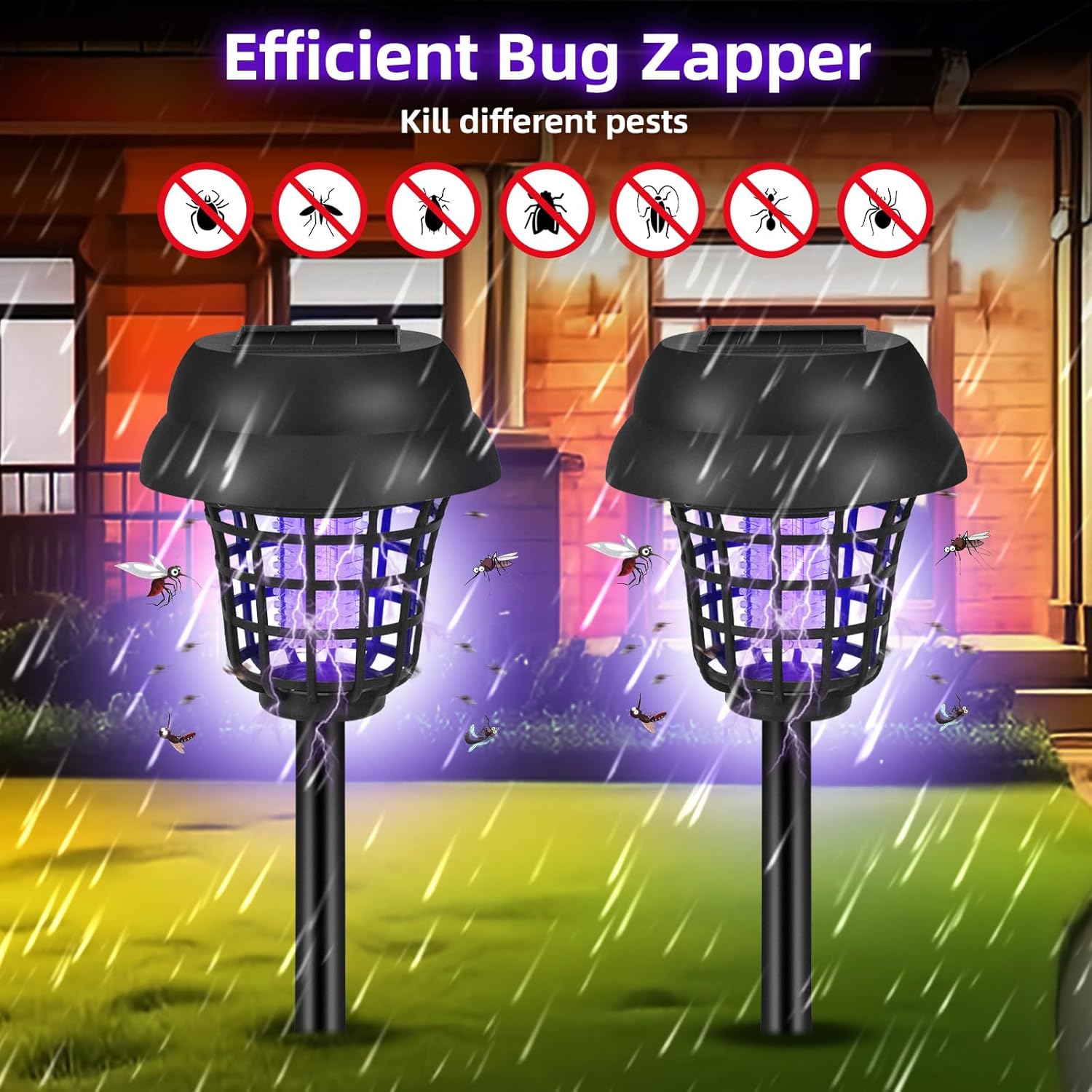 4 Pack Solar Bug Zapper Outdoor Waterproof Solar Powered Mosquito Zapper Repellent Outdoor Patio, Cordless Small Fly Insect Zappers for Garden Yard Backyard Pathway Gnat Bug Lamp for Outside, Black