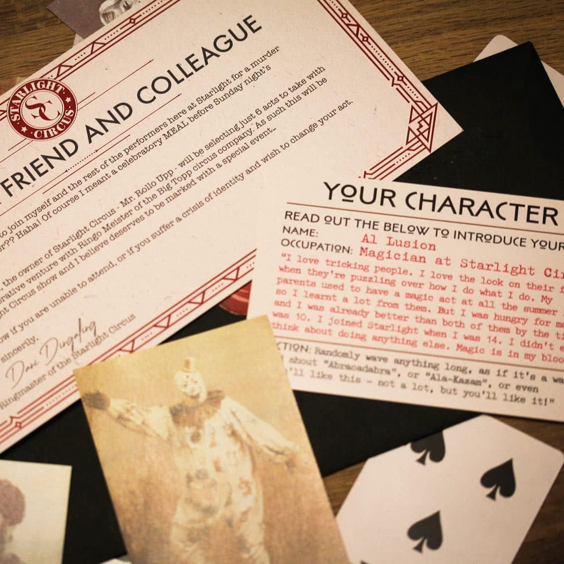 Talking Tables Juego de misterio de asesinato con temática de circo en casa