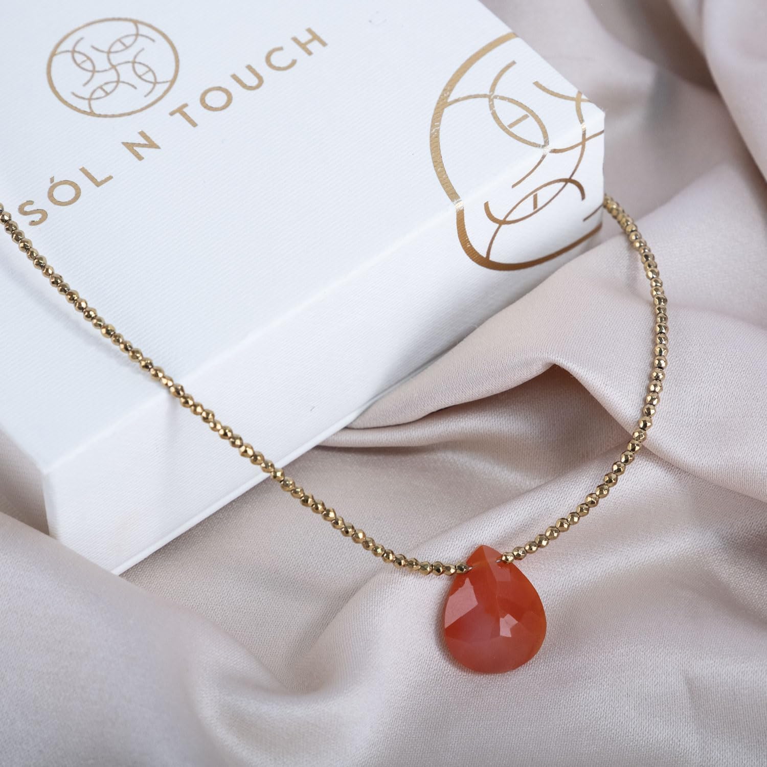 Sol N Touch Sól Signature Series - Natural Gemstone Necklaces for Women - Pear Cut Faceted Cute Necklaces Gifts for Women & Teens - 17"-19" Long Steel Jewelry Wire Cable - Image 7