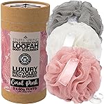 Temple Spring Recycled Luffa Sponges, Bathroom Shower Accessories, Loofa Bath Sponge, Exfoliating Body Scrubber Exfoliator Pouf, Shower Scrubber Puff, Poof, Loofah for Women, Loofah for Men-Coral Pink