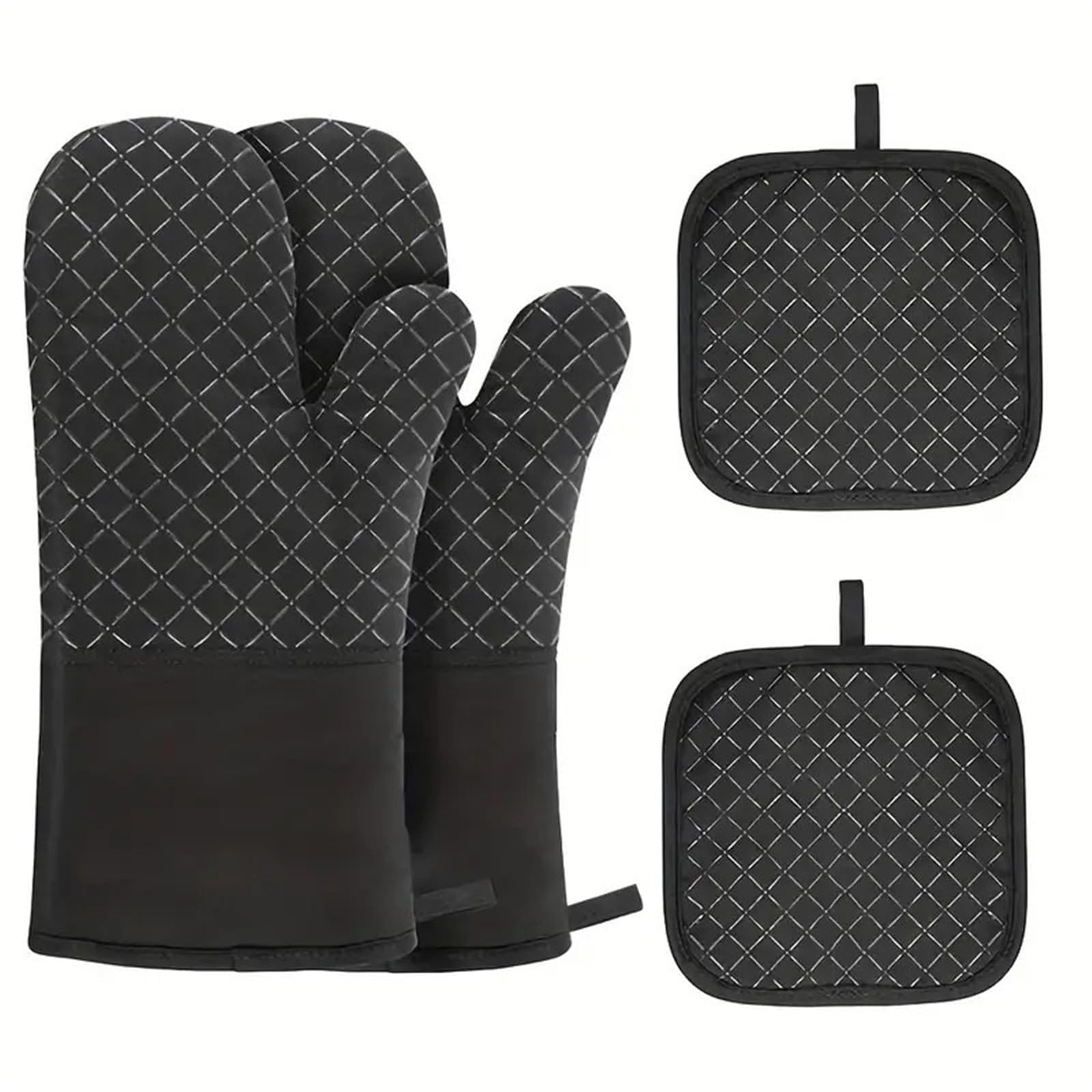 MRKU Backhandschuhe, Ofenhandschuhe, hitzebeständig, Silikon-Topflappen-Set, rutschfest, hitzebeständige Küchenisoliermatte
