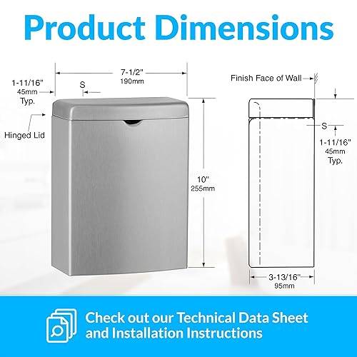 Miniatura 5 de Bobrick 270 Contura recipiente para servilletas sanitarias rectangular de acero inoxidable, 1 galón