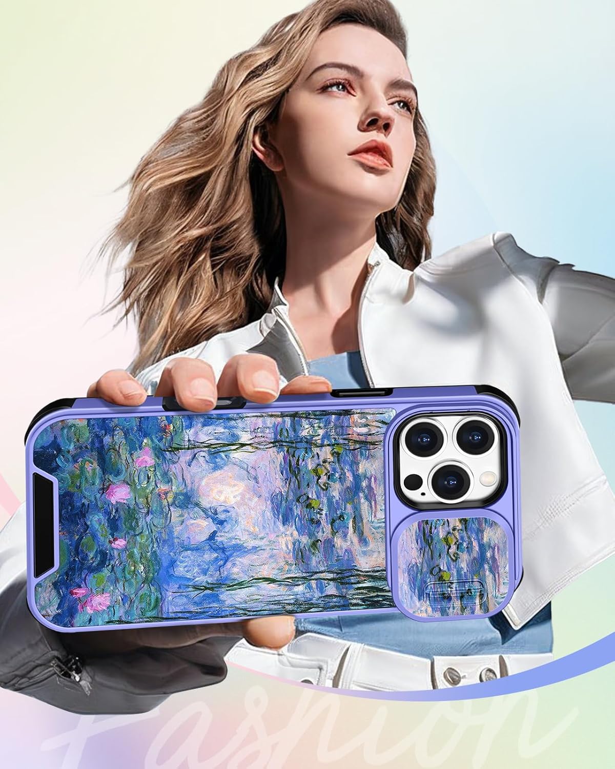 Buleens for iPhone 16 Pro Max Case 6.9 Inch - with Ring Stand & Camera Cover Aesthetic Cute Designed Women Girls Girly Kawaii Blue Water Lily Phone Case for iPhone 16 Pro Max Compatible with Magsafe - Image 6