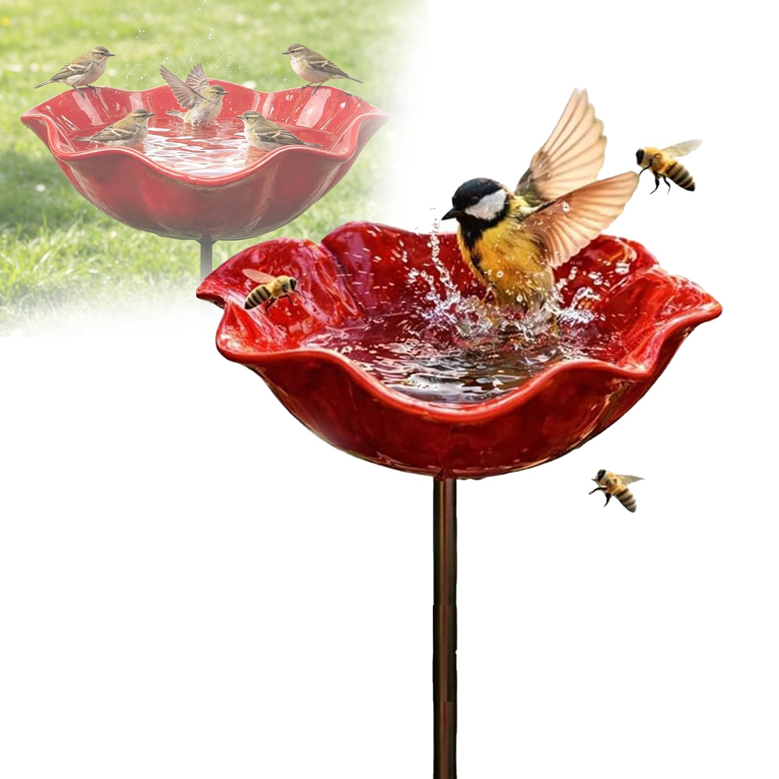 50 * 13cm Metal Flowers for Garden, Flower Bird Feeder, Metal Garden Flowers On Stakes, Metals Bird Bath, Gardens Bird Bath, Metals Bird Feeder, Flower-Shaped Bee Watering Station for Gardens (1pc)