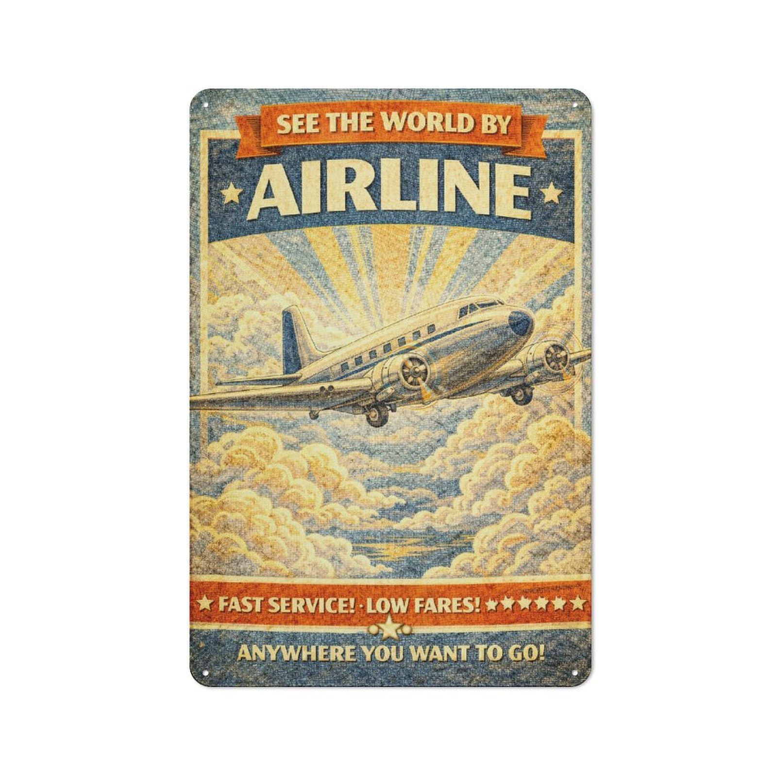 Junmoney Style-8 Vintage Airline Travel Everyday Metal Wall Decor 30X20cm, Decorative Tin Plaque For Flat, Dorm Room, Lounge Or Cafe