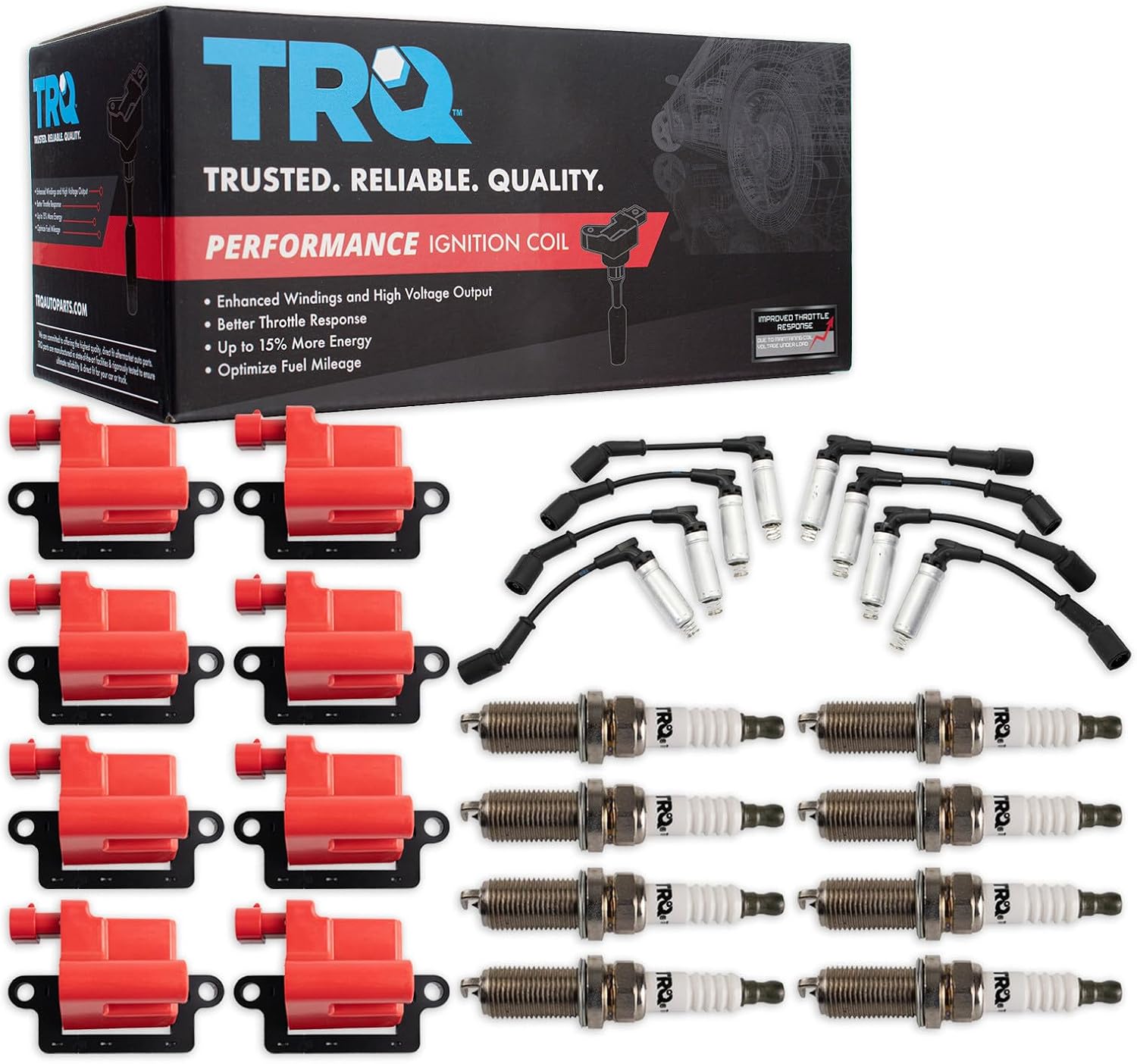 TRQ Ignition Coil & Spark Plug Kit 17 Piece Iridium Plugs Compatible with 2007 Chevrolet Silverado GMC Sierra 2500 3500 HD 2003-2006 Express Van 2003-2005 Savana Van 2006 Monte Carlo 2003-2004 Envoy