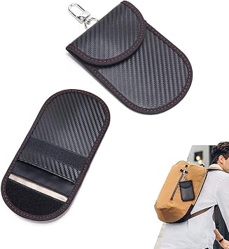 2PCS Fara Key Fob Protector, Fara Bags for Car Key Holder, Signal Blocker Anti-Theft RFID Key Fob Cover, Universal Carbon Fiber Shielding Key Pack for Most Car Keys Black
