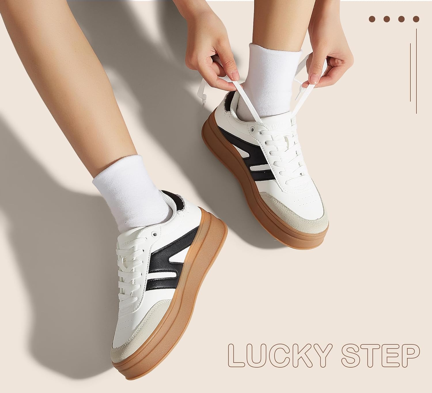 LUCKY STEP Women's Platform Retro Fashion Sneakers Classic Casual Gum Rubber Sole Skate Trainer Tennis Walking Shoes Thick Sole Trendy Footwear - Image 2