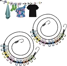 Travel Clothesline, 2 Pcs Camping Clothes Line, Portable Clothesline with Clothespins for Outdoor Indoor Camping Backyard Hotel, Black