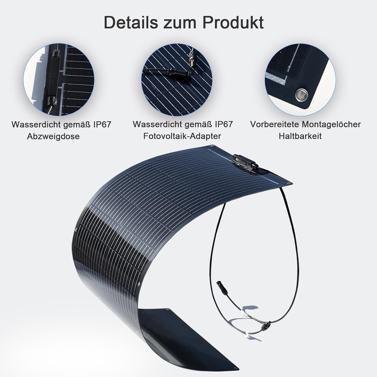 Solarpanel Flexibel 300W 12V, Flexibles Solarpanel Schmal Lang Schwarz, Solarmodul Flexibel Wohnmobil für 12V Batterien Balkon, Solaranlage für Wohnwagen Boot Pv Module