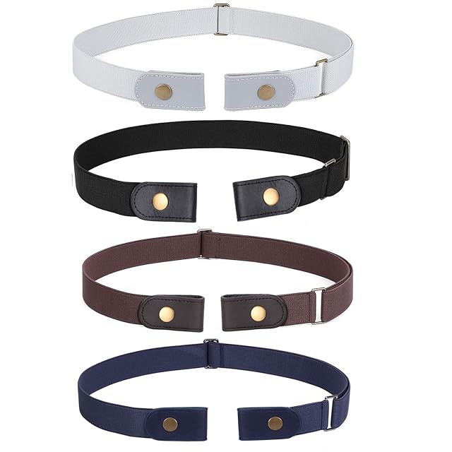 WERFORU 4 Pack No Buckle Invisible Stretch Belt Buckle-Free Elastic Belt for Women and Men