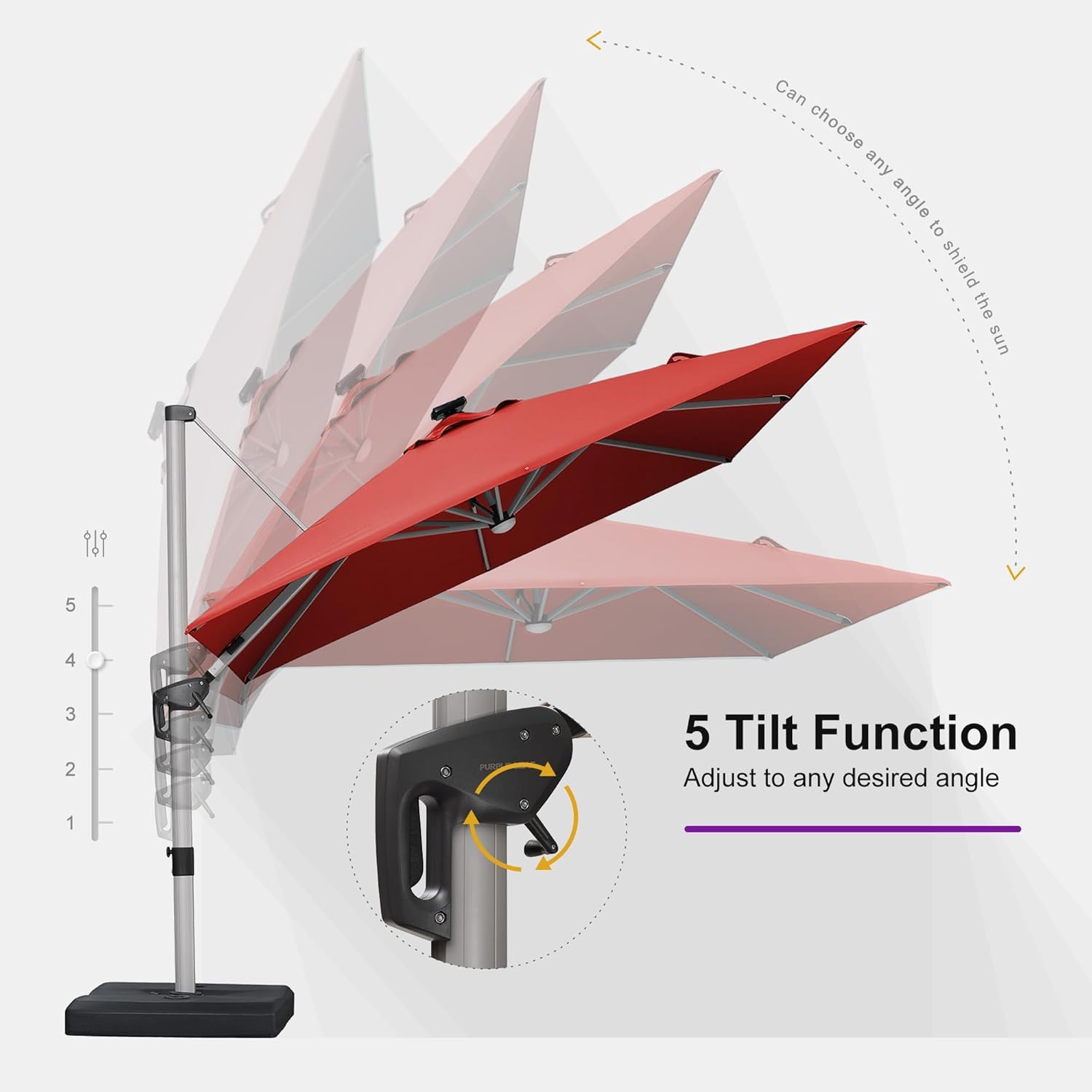 PURPLE LEAF 10 Feet Patio Umbrella with Lights Outdoor Square Cantilever Umbrella Solar Powered LED with 360-degree Rotation for Garden Deck Pool Patio, Brick Red