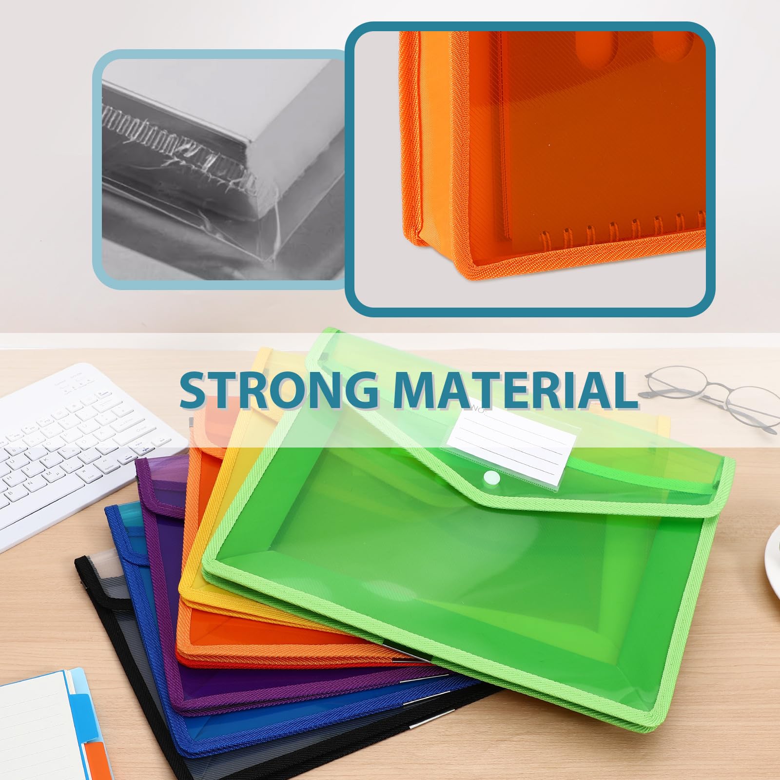7pezzi Buste Trasparenti in Plastica Pp Ispessito Formato con Chiusura Bottone per Documenti Ufficio e Cancelleria Organizer Scolastico e Personale