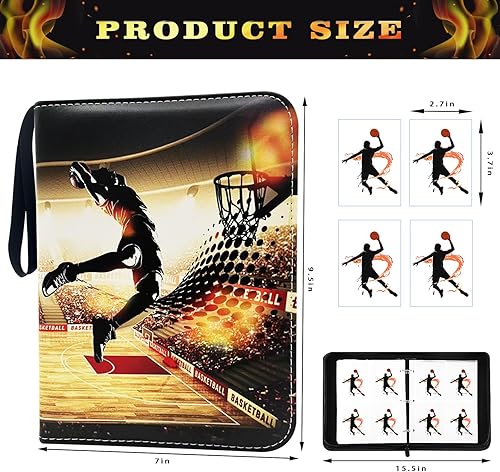 Miniatura 2 de Carpeta de tarjetas de baloncesto para 400 tarjetas, 4 bolsillos, 50 páginas, soporte de tarjetas de doble cara con cremallera, álbum de tarjetas de