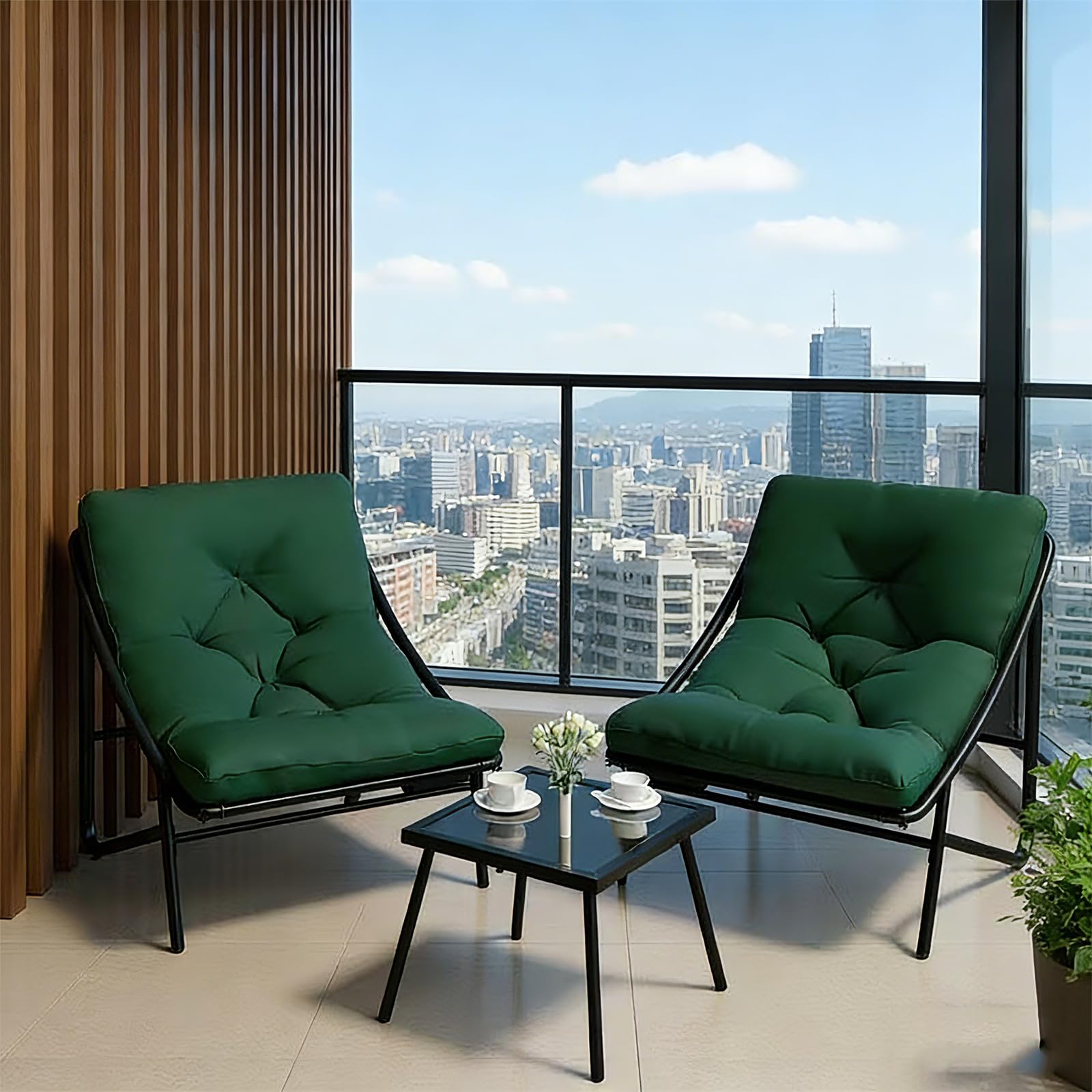 Balkonmöbel Set 3 teilig, Gartenmöbel Set,Terrassenmöbel 2 Stühle mit Sitzkissen und Tisch,Balkonmöbel Kleiner Balkon, Bequemer Balcony Furniture Sitzgruppe für Garten Terrasse. (Grün)