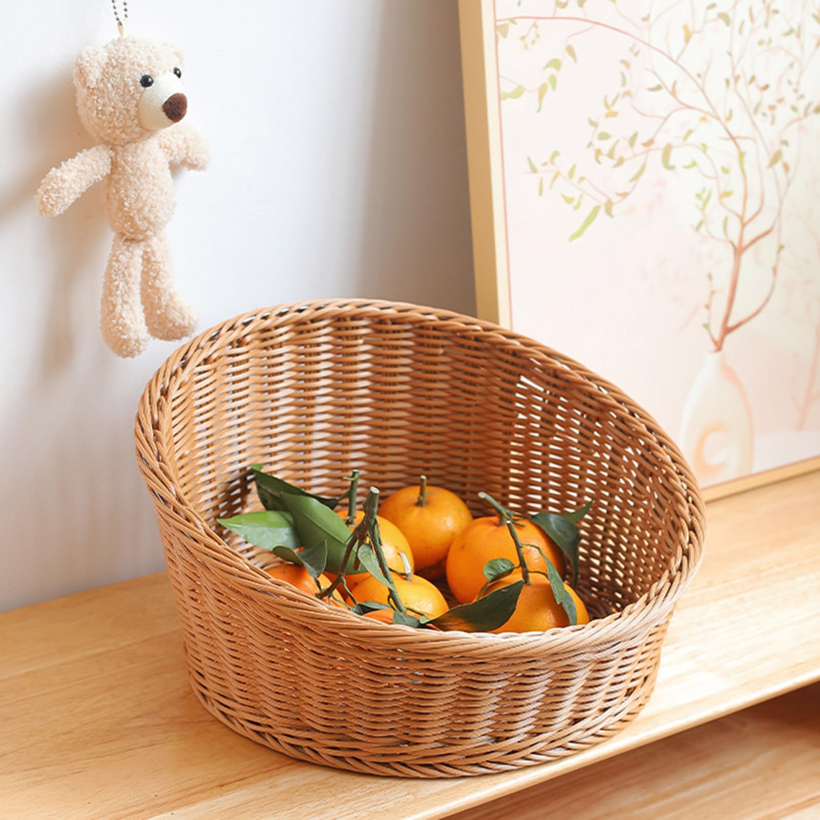 Cesto di servizio – Espositore inclinato finto rattan, vassoio per presentazioni di frutta e pasticceria, organizzatore di verdure e snack, design conico resistente, ideale per panetti