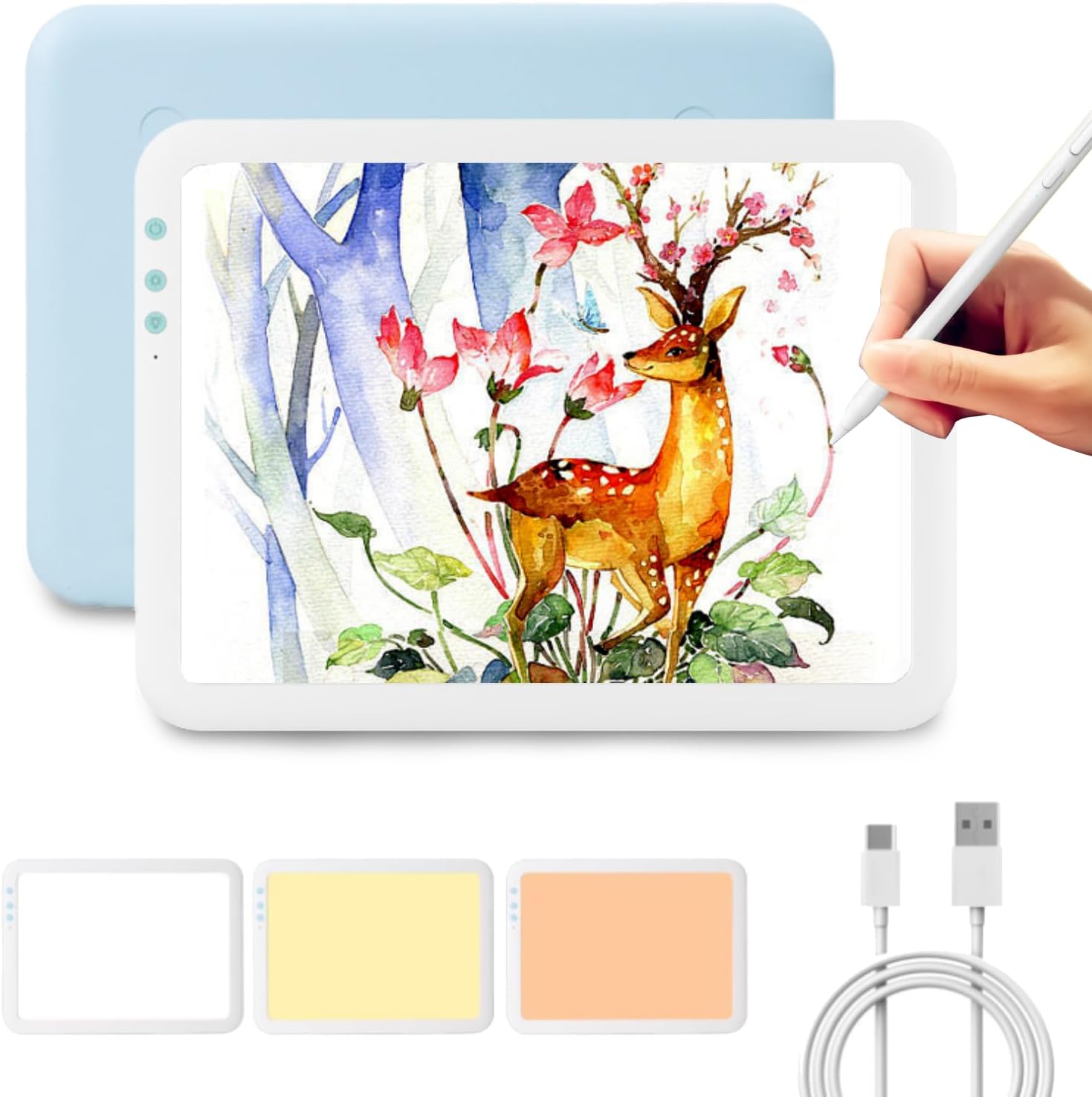 A4 LED Light Box for Tracing, Portable Ultra-Thin Light Pad with 6 Adjustable Brightness Levels, USB Rechargeable Artcraft Board for Painting, Tracing, Sketching, Drawing (Blue)