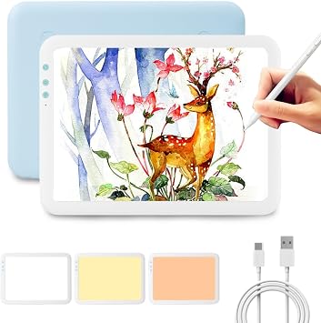 A4 LED Light Box for Tracing, Portable Ultra-Thin Light Pad with 6 Adjustable Brightness Levels, USB Rechargeable Artcraft Board for Painting, Tracing, Sketching, Drawing Blue